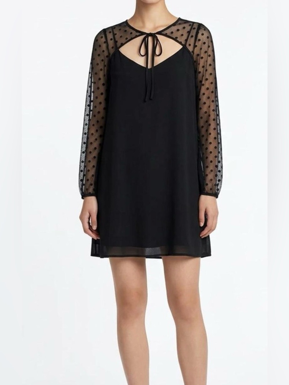 ModCloth After the Aria Black Swiss Dot Mini Dress XL Mesh Sleeve Whimsigoth